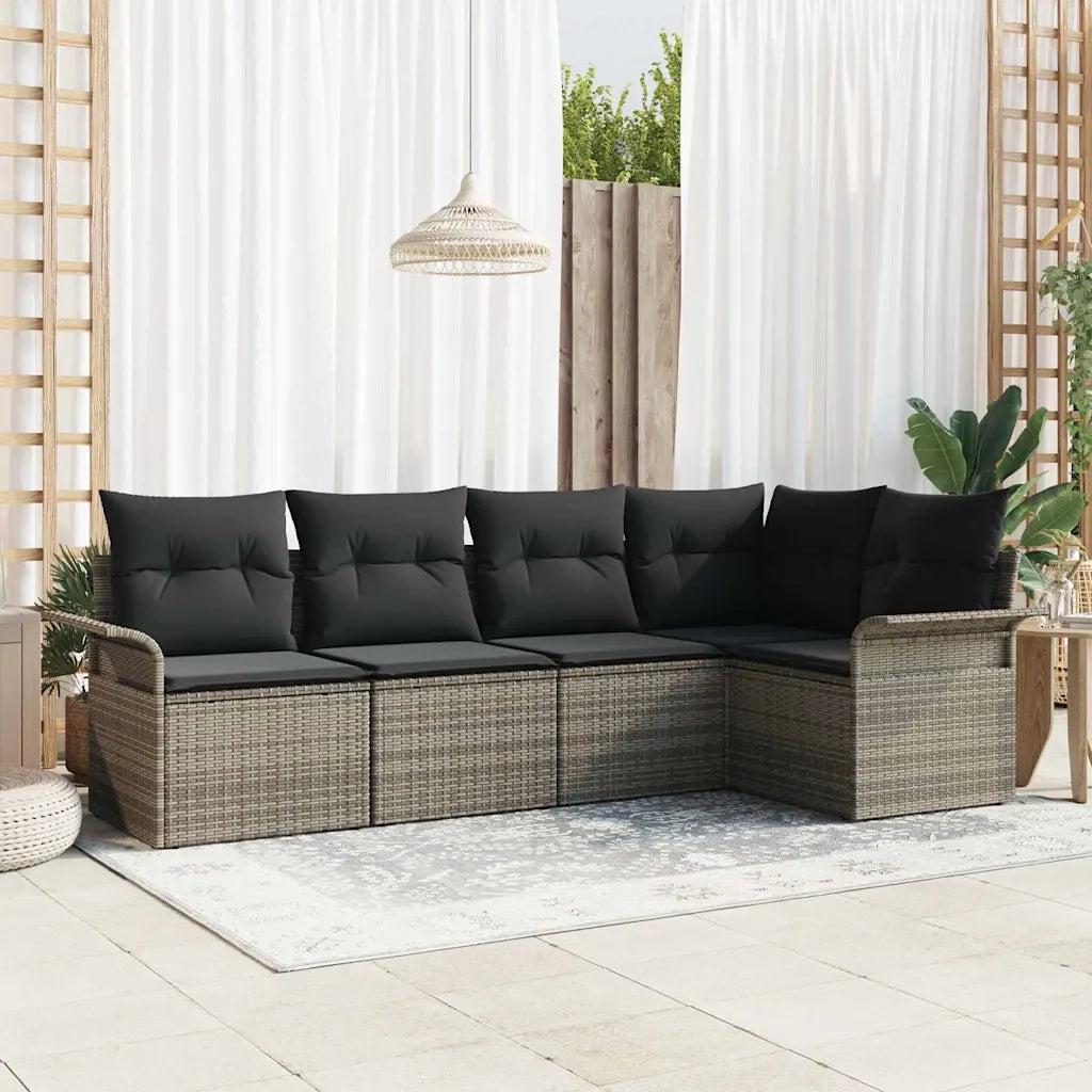 Set Divano da Giardino con cuscino 5 pcs Grigio polyrattan 3345359