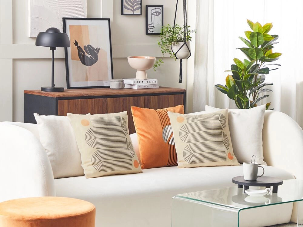Set di 2 cuscini beige e grigio misto cotone e poliestere 45 x 45 cm decorativo morbido accessorio per la casa stampa geometrica