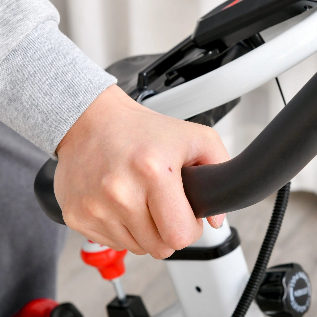 EasyComfort Cyclette Professionale, Bici da Spinning, Cyclette da Camera Regolabile con Schermo LCD e Portabicchieri, Volano 8kg, Bianco