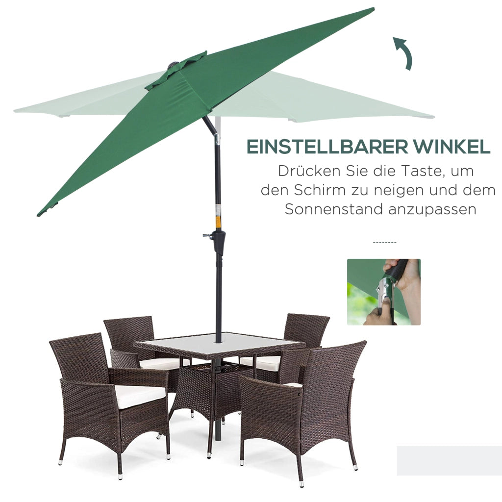 Parasole da giardino articolato con manovella manuale telaio in alluminio poliestere verde scuro dimensioni 2.6 x 2.35 m