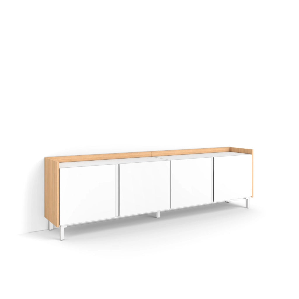 Mobile TV Soggiorno, 207x61x35 cm, Per TV fino a 80", Design industriale, Bianco e Rovere soft