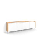 Mobile TV Soggiorno, 207x61x35 cm, Per TV fino a 80", Design industriale, Bianco e Rovere soft