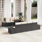 Set divano da giardino 8 pezzi con cuscini neri in polyrattan