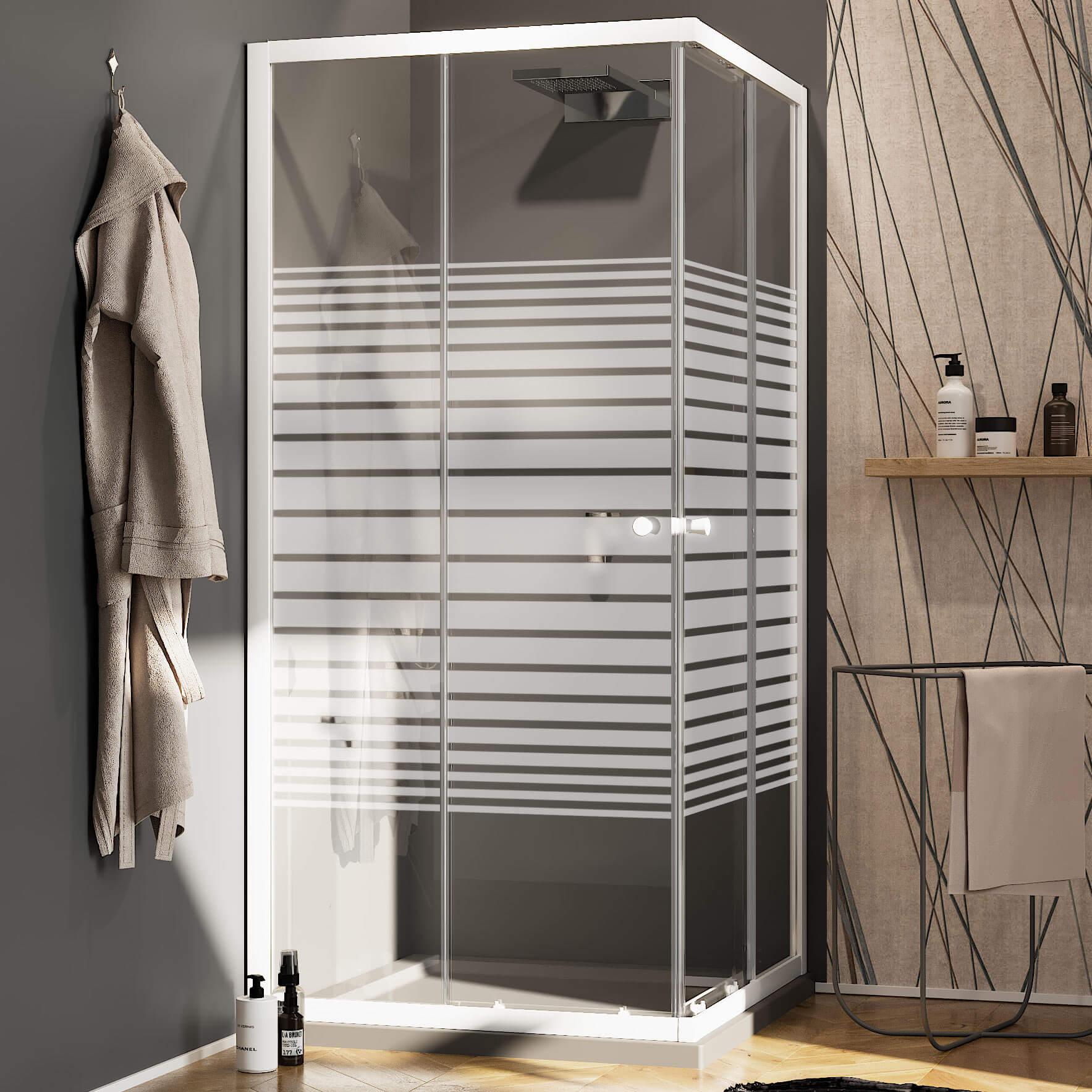 Box Doccia Angolare 80x100 cm 2 Ante Scorrevoli in Cristallo Serigrafato 4mm H185 Fosterberg Tonder Bianco