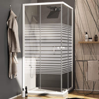 Box Doccia Angolare 80x100 cm 2 Ante Scorrevoli in Cristallo Serigrafato 4mm H185 Fosterberg Tonder Bianco