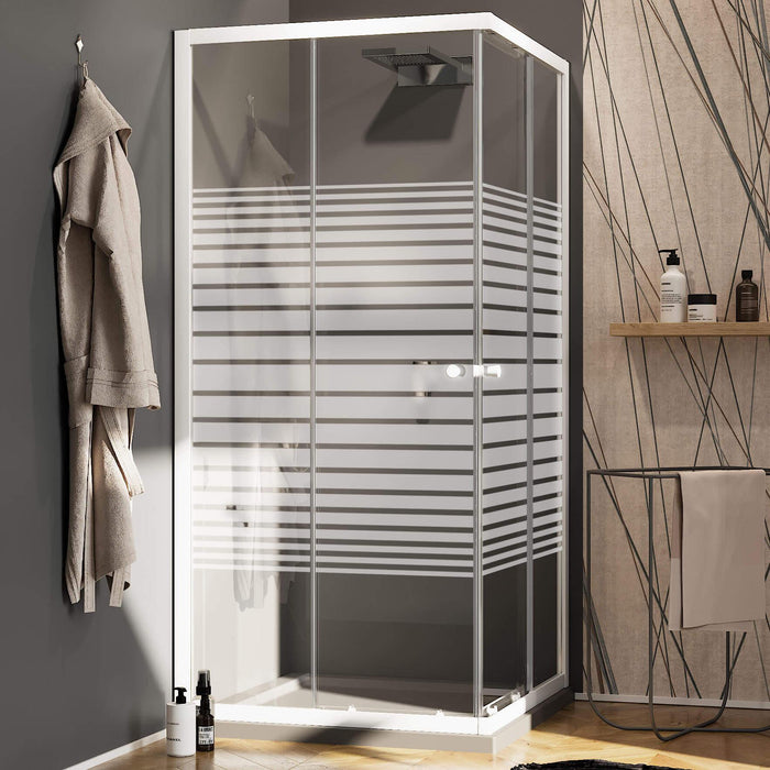 Box Doccia Angolare 80x100 cm 2 Ante Scorrevoli in Cristallo Serigrafato 4mm H185 Fosterberg Tonder Bianco