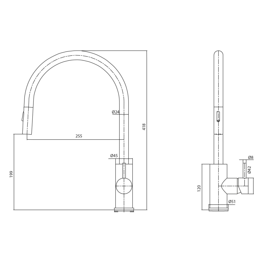 SINED Rubinetto cucina monoforo acciaio inox 316L canna fucile estraibile con doccetta pull-out e tubo flessibile 45 cm miscelatore con cartuccia certificata Wanhai e aeratore Neoperl regolabile mod