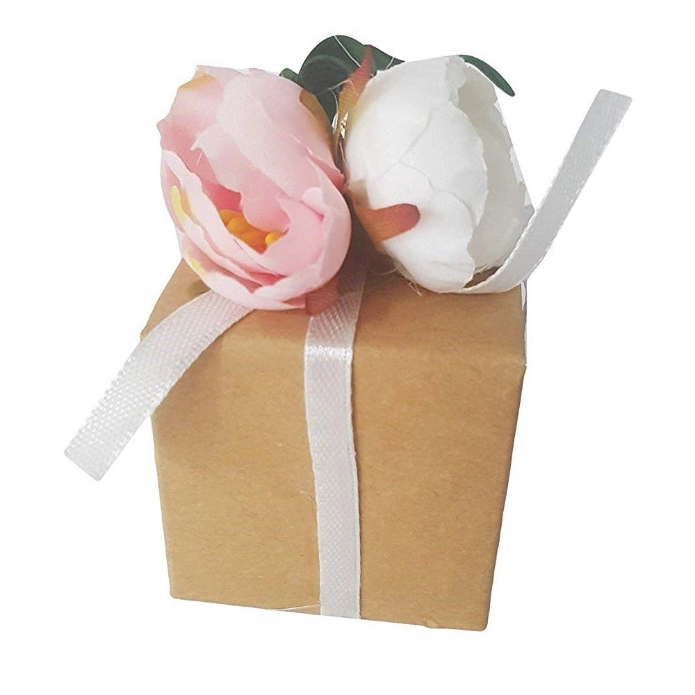Trade Shop - Bomboniera Bomboniere 12 Pezzi Scatola Avana Fiore Cc39927 5x5x5cm Confetti -