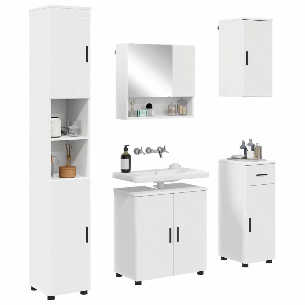 Set di mobili per il bagno con cassetto con porta 5 pcs Bianco