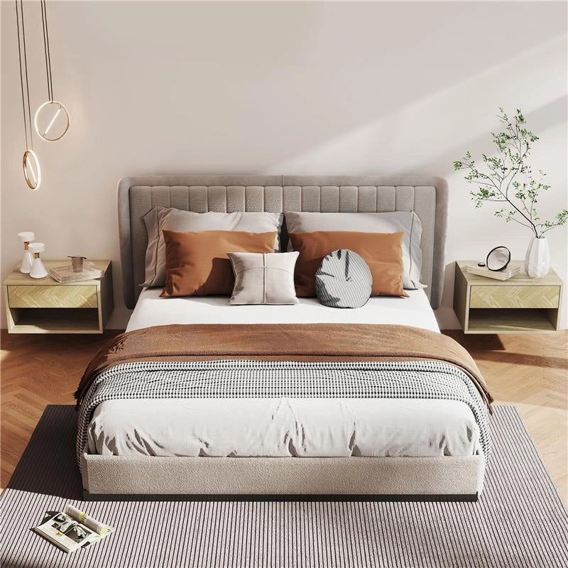 SET DI 2 COMODINI SOSPESI MODERNI CON CASSETTO E VANO APERTO, 37X32X21 CM, LEGNO NATURALE