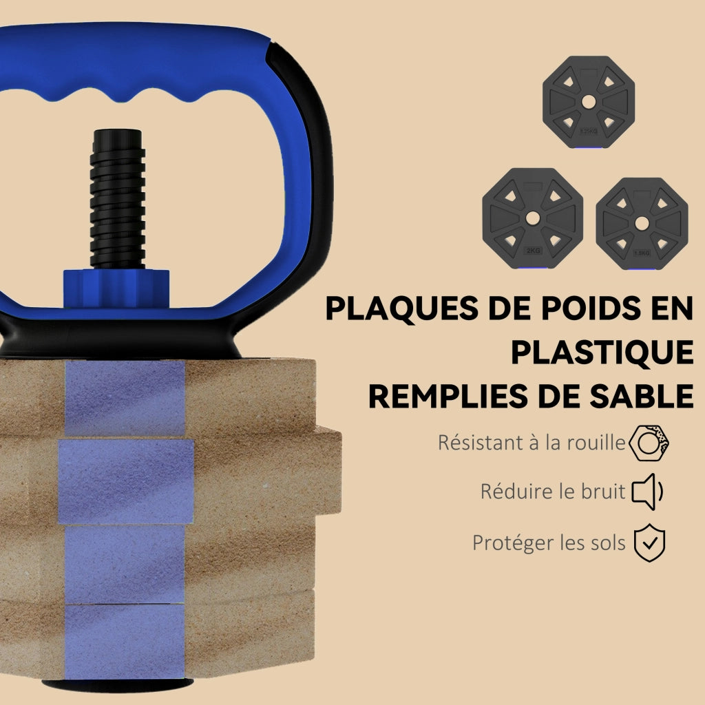 Set di manubri regolabile 6 in 1 20 kg con kettlebell, bilanciere e supporto per push up ¨C zephmum ¨C blu