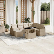 Set Divano da Giardino 8 pz con Cuscini Beige in Polyrattan