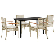 Set da Pranzo da Giardino 5 pz | Set Salotto da Giardino con Cuscini Beige in Polyrattan