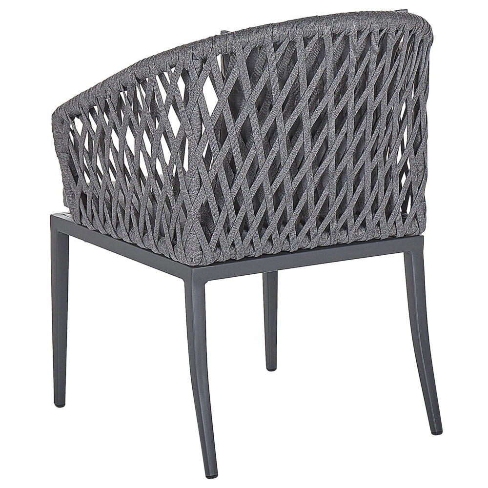 Set da pranzo da giardino 4 posti in metallo grigio alluminio finitura opaca tavolo da esterno 4 sedie cuscini moderno