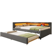 Letto a Divanetto 140x200 cm; 1 Posto; con LED; USB e Type-C; Letto Estraibile; Grigio