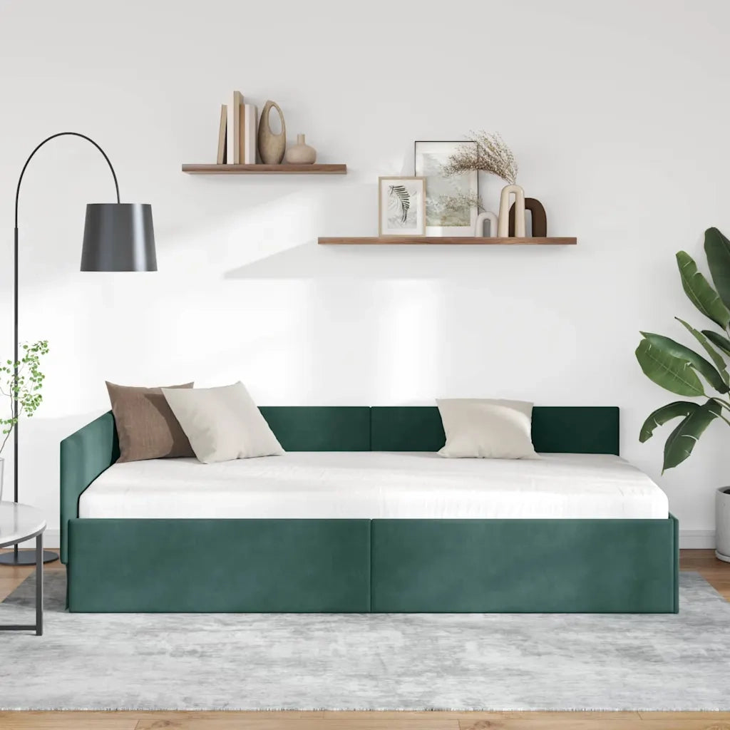 Cornice del letto ad angolo Verde Scuro 80 cm x 200 cm Velluto