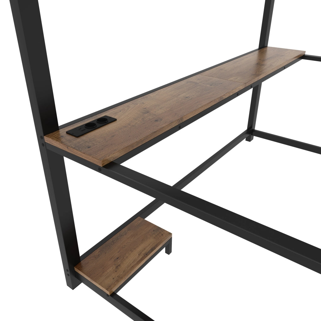 Letto a soppalco ULEVR 90x200 cm con luce LED, scrivania, prese USB e struttura nera
