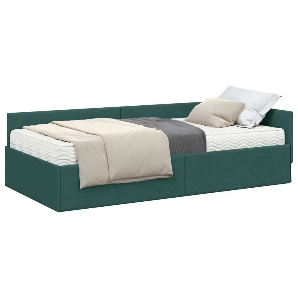 Struttura Letto Angolare con Materasso 2 pz-Giroletto con materasso Verde Tessuto 402486