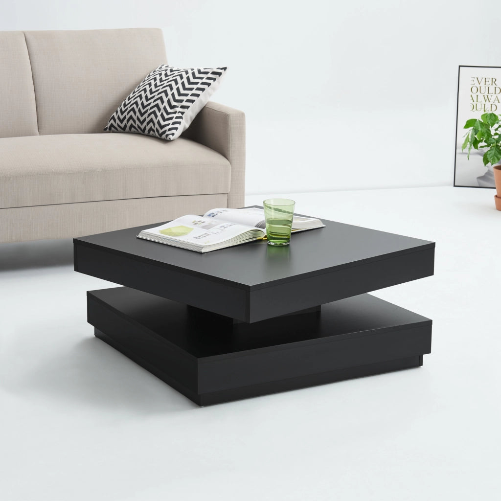 Tavolino da Caffè Florenz con Piano Girevole per Salotto Soggiorno 76 x 76 x 38 cm - Nero [en.casa]