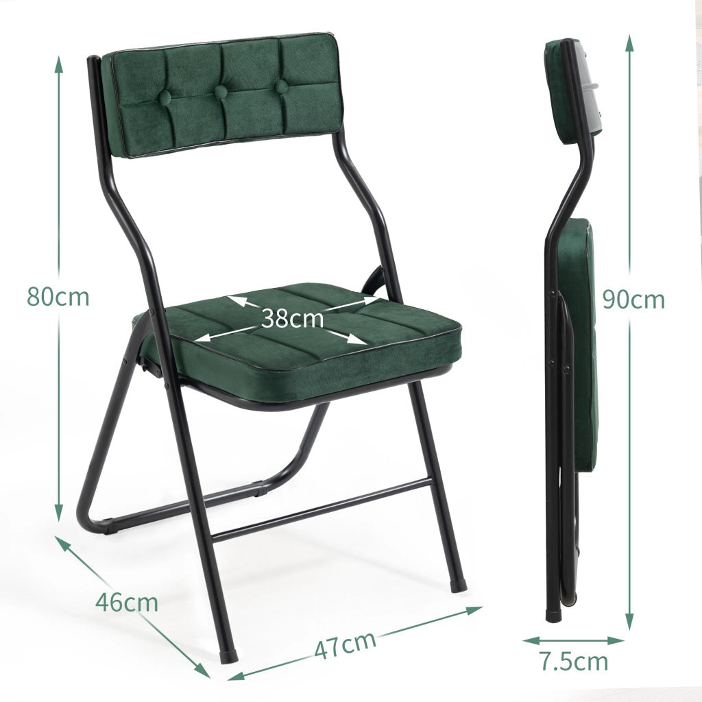 SEDIA PIEGHEVOLE IMBOTTITA Set da 2 pezzi Verde in acciaio e velluto