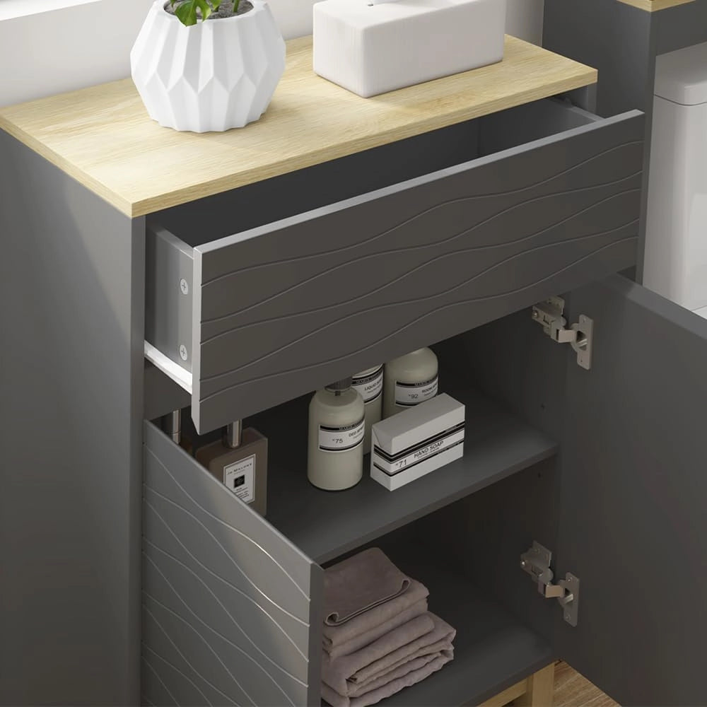 Set di mobili da bagno Livia, Antracite/quercia, 6 parti
