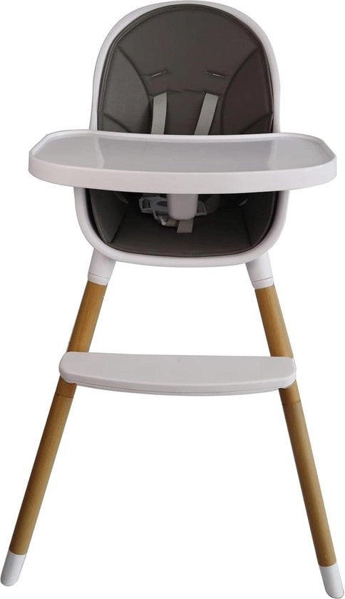 Sedile a due in 1 in legno con tavolo per bambini - seggiolone combi alta - cinturino a 5 punti - sostegno per gambe - cuscino in PU pelle - fino a 30 kg