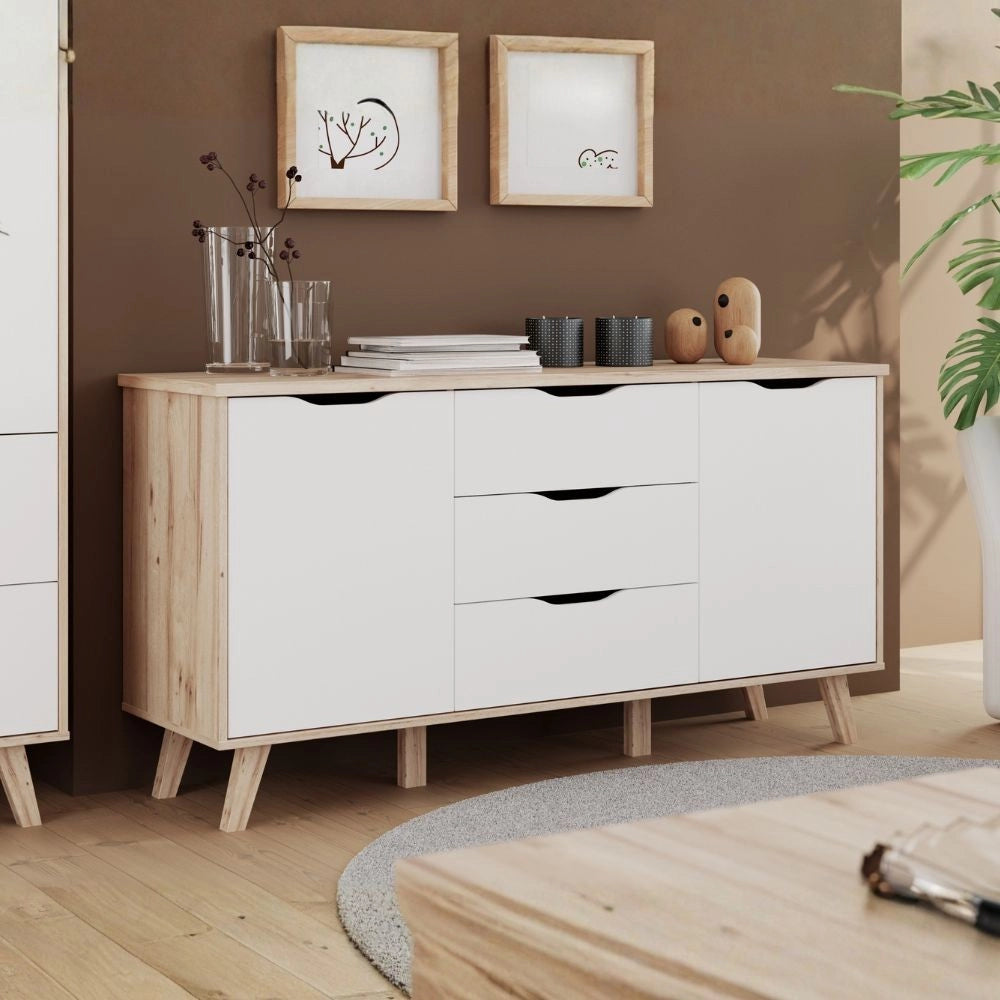 Madia Axis 2 Ante e 3 Cassetti Rovere e Bianco 149 cm – Design Moderno e Funzionalità Quotidiana
