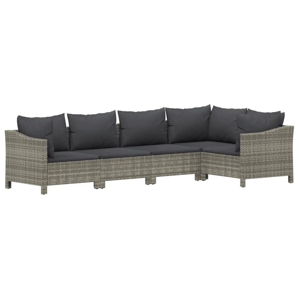 Set Divani da Giardino 5 pz con Cuscini in Polyrattan Grigiocod mxl 124591