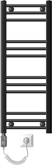 Riscaldatore elettrico per bagno con elemento di riscaldamento 600W, dimensioni 300x800 mm, colore antracite, con connessione laterale.