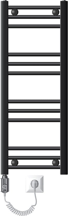 Riscaldatore elettrico per bagno con elemento di riscaldamento 600W, dimensioni 300x800 mm, colore antracite, con connessione laterale.