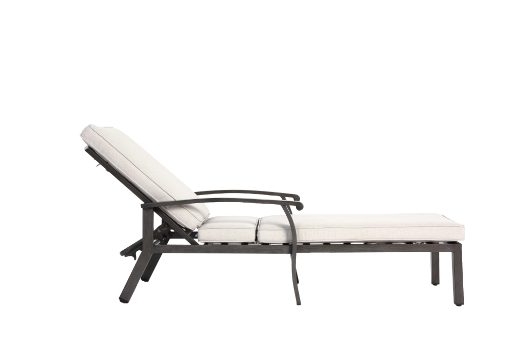 Lettino prendisole regolabile con cuscino impermeabile per patio e piscina in alluminio beige