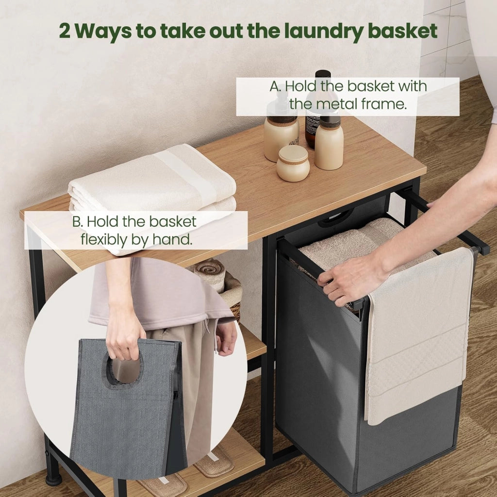 Mobile Bagno con Portabiancheria, Sacco per Bucato Rimovibile, Mobile Lavanderia a 4 Livelli, Cesto per Il Bucato in Tessuto Oxford da 31 L, 70x30x65 cm