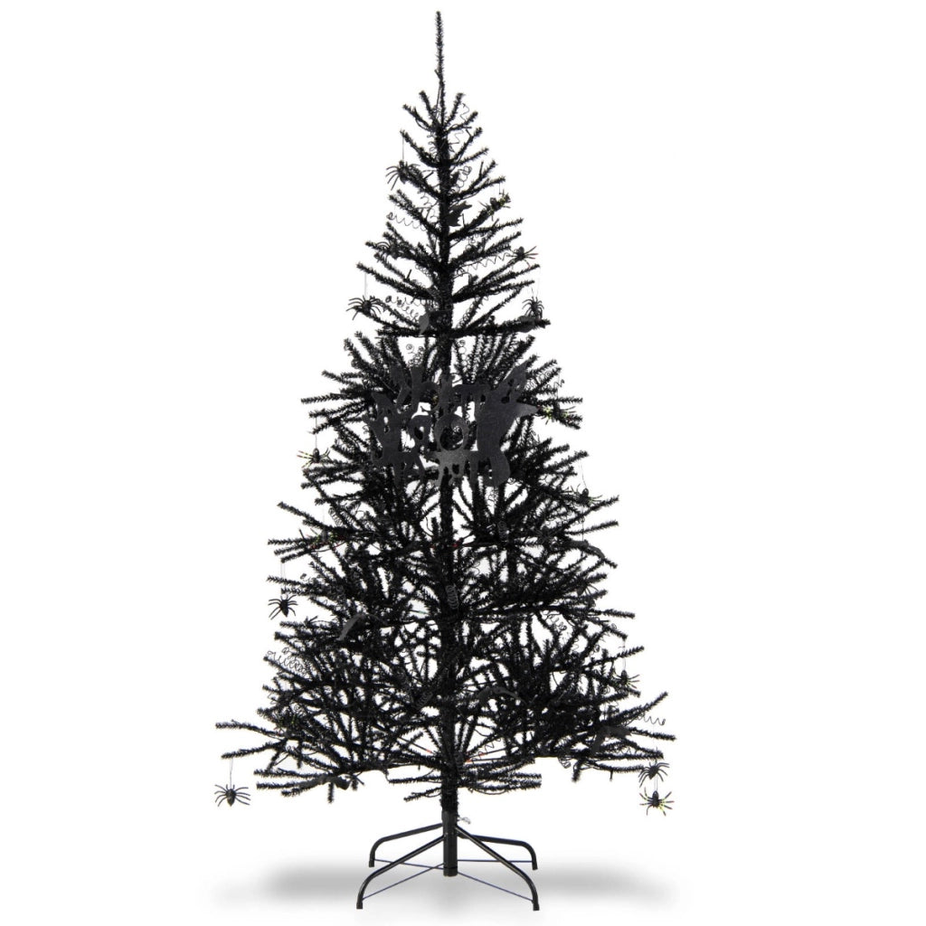 Albero artificiale di Halloween inclinato pre-Illuminato, Albero con 791 punte di rami in PVC 250 Luci LED 183cm-Alberi di Natale