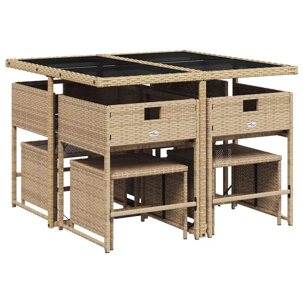 Set Pranzo da Giardino 9 pz | Set Salotto da Giardino con Cuscini Beige Misto Polyrattan