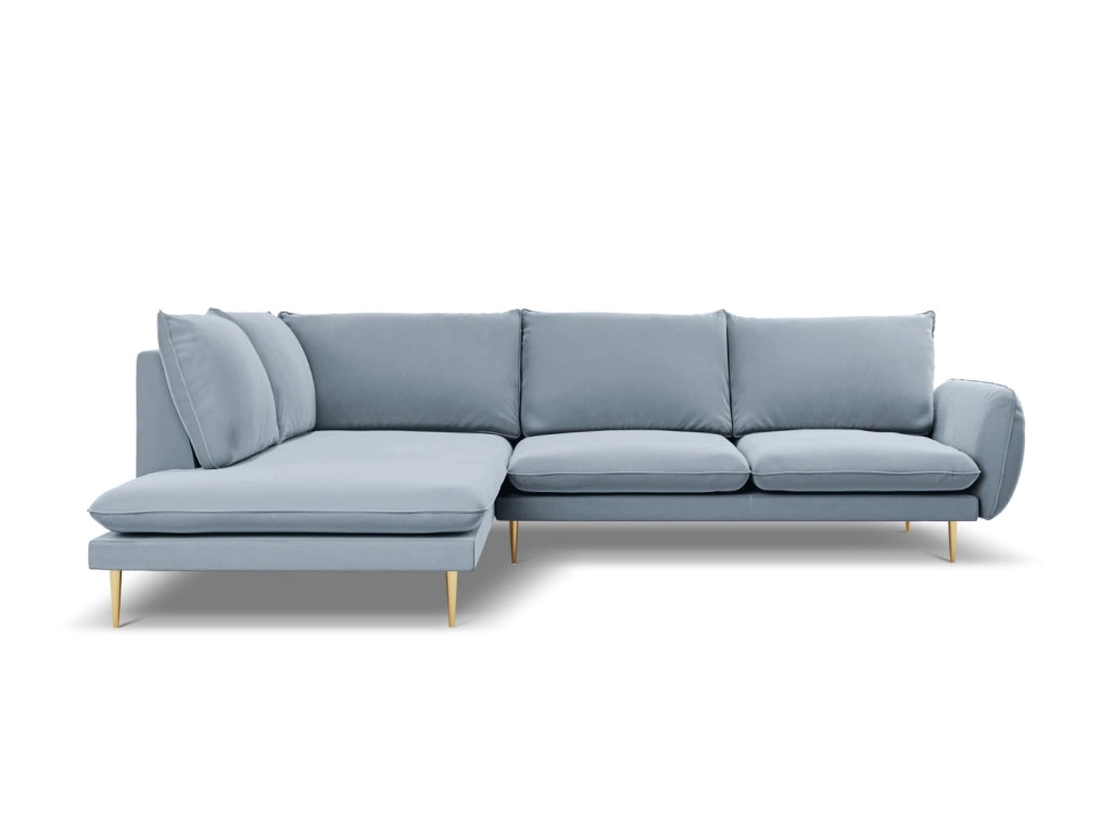 Cosmopolitan Design - Divano angolare sinistro "Vienna" 6 posti in velluto azzurro 