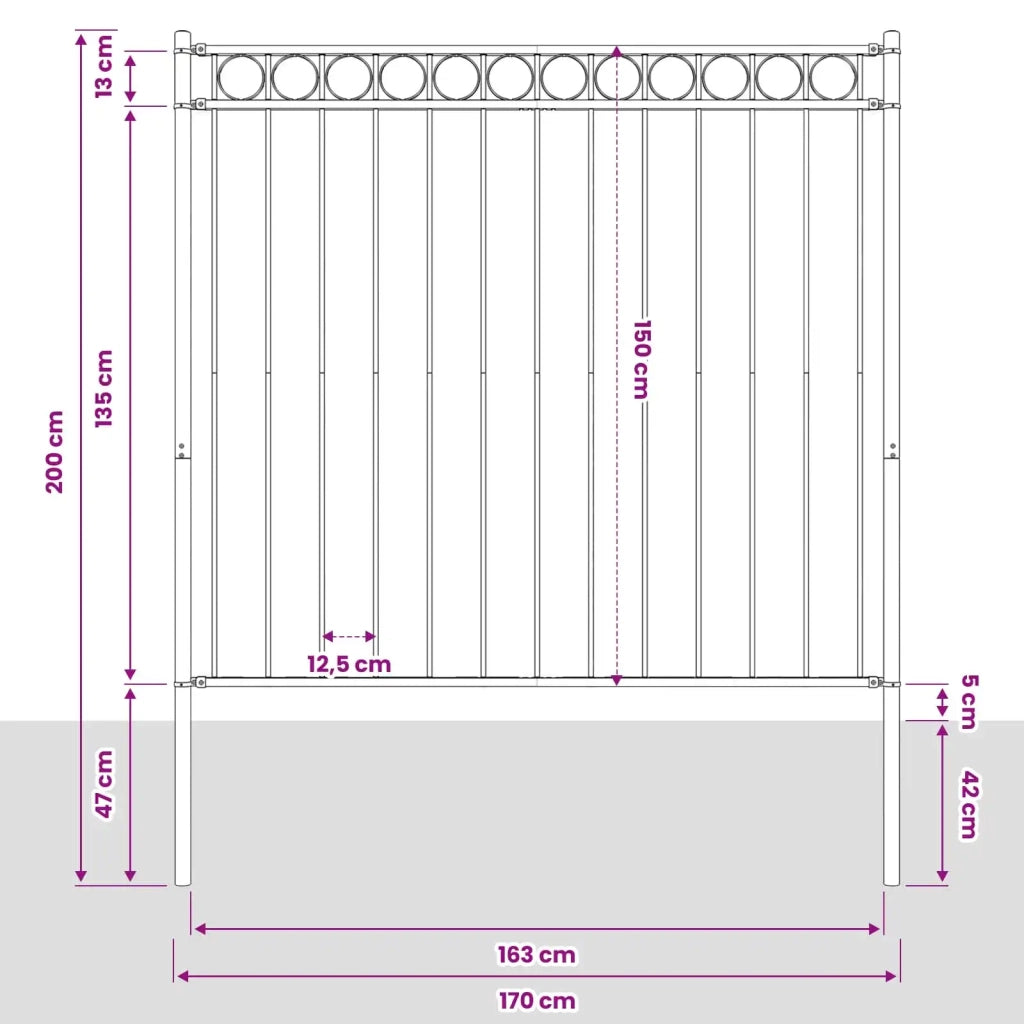 Elemento Recinzione Assen Grigio 170 x 200 cm Acciaio 42003911