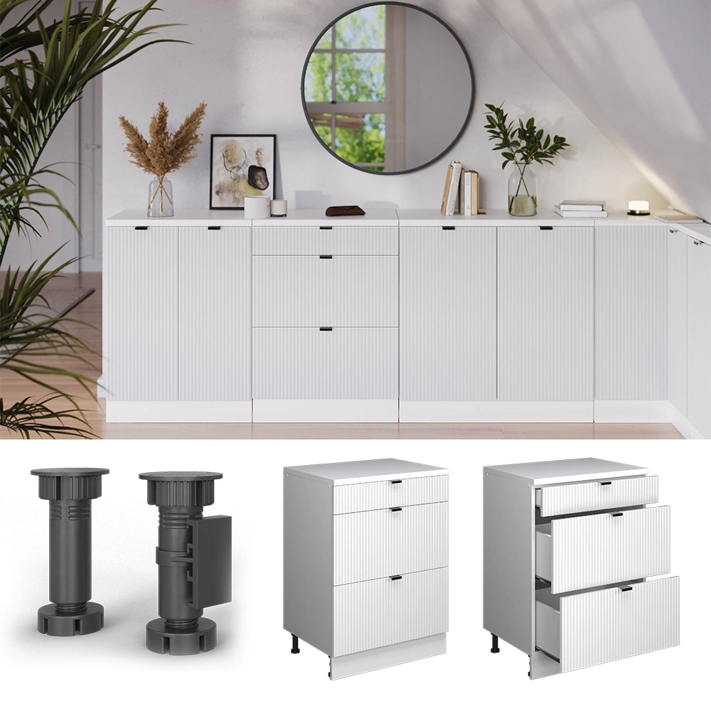 Mobile per mansarda Rion Ondulazione bianca/Bianco 60 x 83.8 cm senza inclinazione con 3 cassetti Vicco