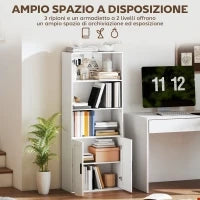 Libreria con Ripiani Aperti e Armadietto 2 Ante con Mensola Interna Regolabile, 60x30x145.5 cm, Bianco