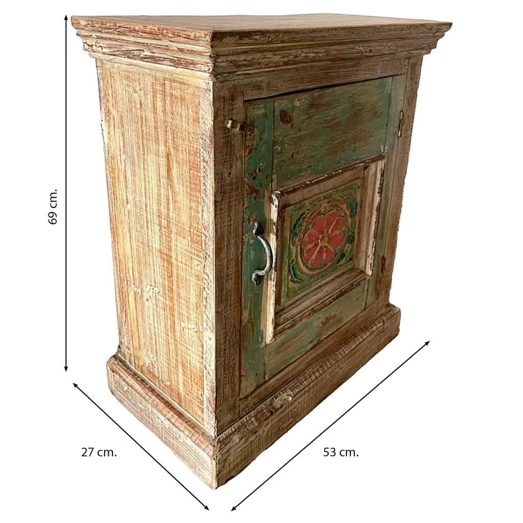 Comodino in legno con finitura artigianale marrone 53x27x69h cm