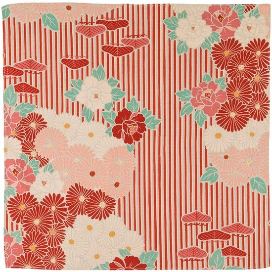 Furoshiki wikkeldoek piccolo 50 cm (fiori rossi retro), realizzato in Giappone, 100% cotone, borsa per bento giapponese, bandana giapponese
