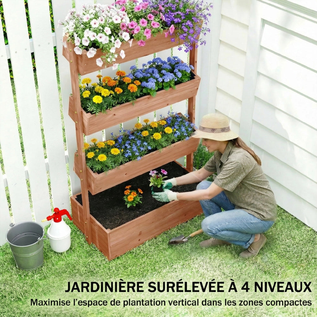 Jardiniere in Legno 4 Livelli con Fori di Drenaggio e Telo ¨C zephmum ¨C 85x45x140cm Marrone