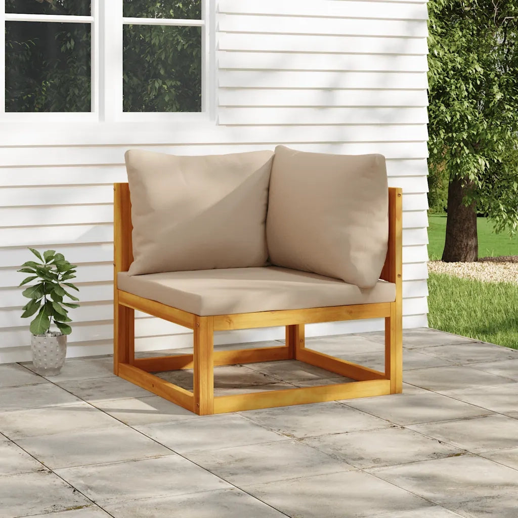 Divano Angolare Modulare Cuscini Tortora Legno Massello Acacia 360004