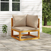Divano Angolare Modulare Cuscini Tortora Legno Massello Acacia 360004