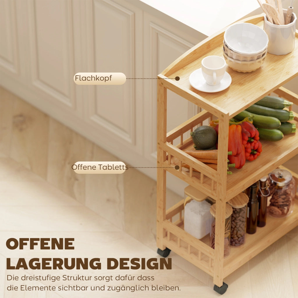 Carrello da cucina con 3 ripiani ¨C zephmum ¨C legno naturale