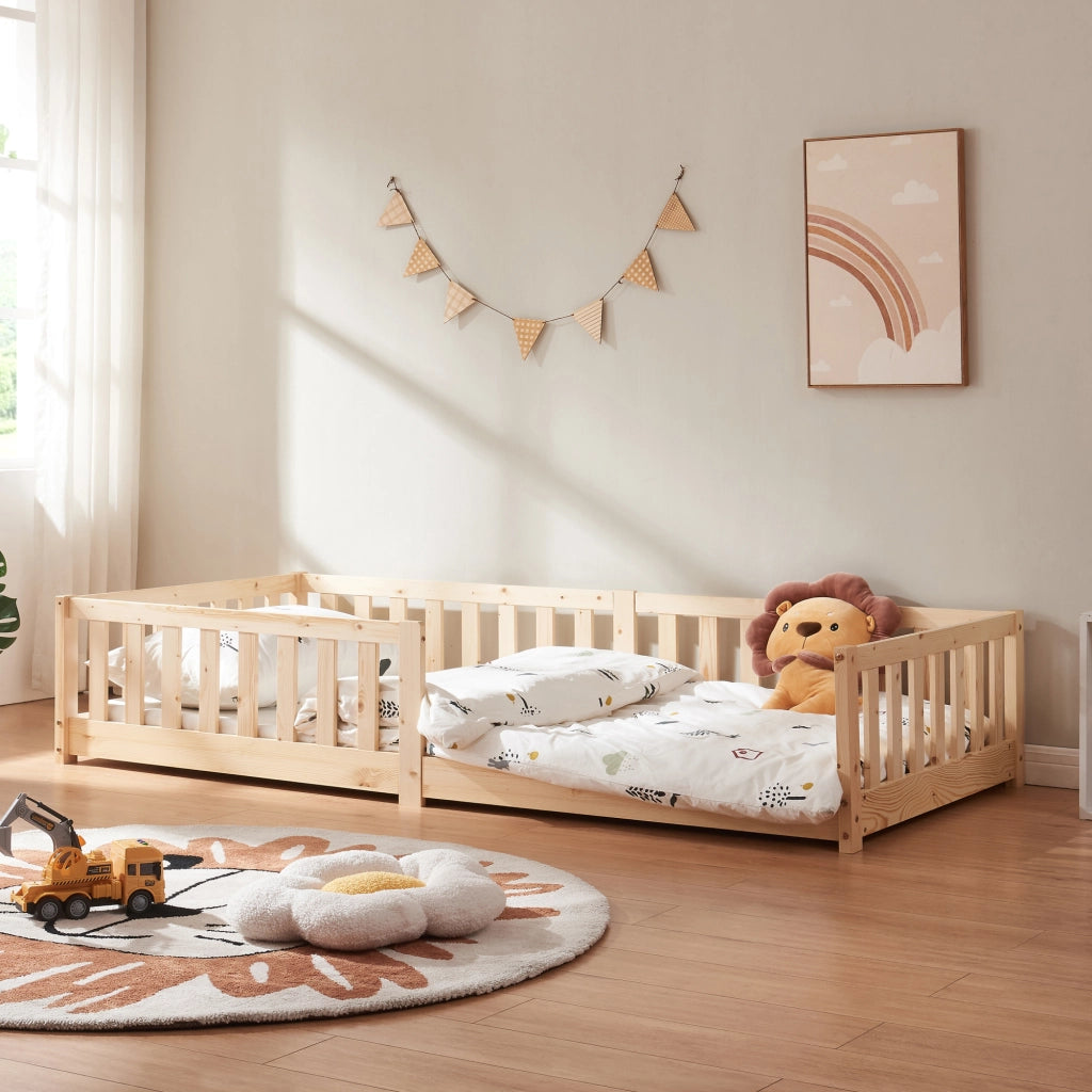 Letto Montessori per Cameretta Tanna in Legno di Pino 90 x 200 cm - Naturale [en.casa]