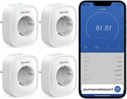 Set di contatto Wi-Fi per 4 dispositivi Smart Home compatibili con Alexa e Google Home, misura il consumo di corrente, controllabile mediante voce, programmabile con timer, funziona solo su rete Wi-Fi 24 GHz, alimentazione 230 V, 50/60 Hz.