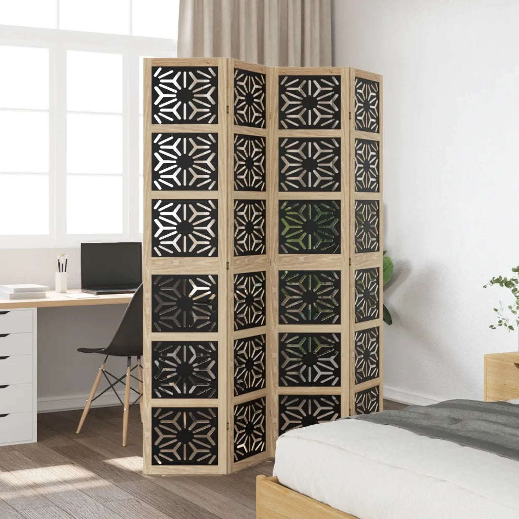Divisorio Ambienti | Divider per stanze | Paravento 4 Pannelli Marrone e Nero Massello Paulownia