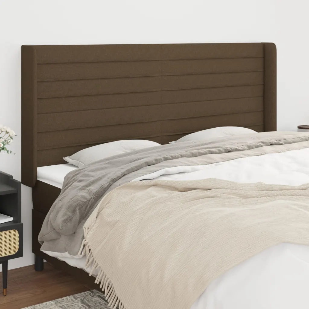Testiera ad Orecchio-Testata con Orecchie Marrone Scuro 163x16x118/128 cm in Tessuto 263428