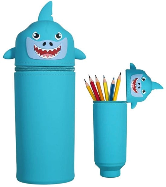 Etui 2 in 1 di silicone morbido con chiusura a zip. Contenitore in piedi e contenitore con disegno di animali. Etui pratica per studenti e adolescenti.