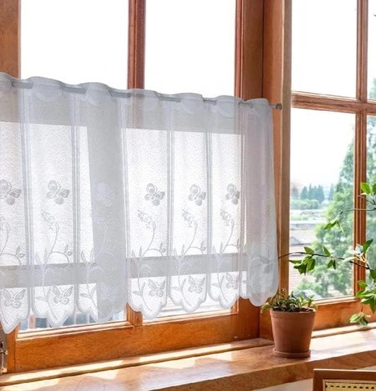 Tendaggio in pannelli trasparente - Disegno fiorale - 1 pezzo - Bianco - 120 x 45 cm